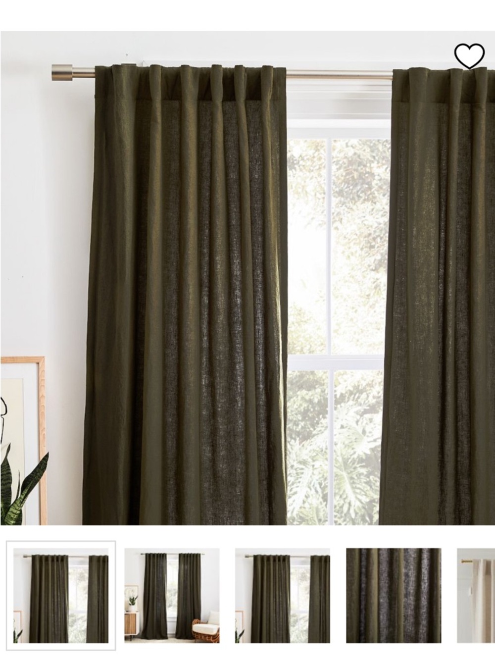 West Elm Olive Green 100% flax linen Curtain Panels set of (8) like new - Picture 3 of 7